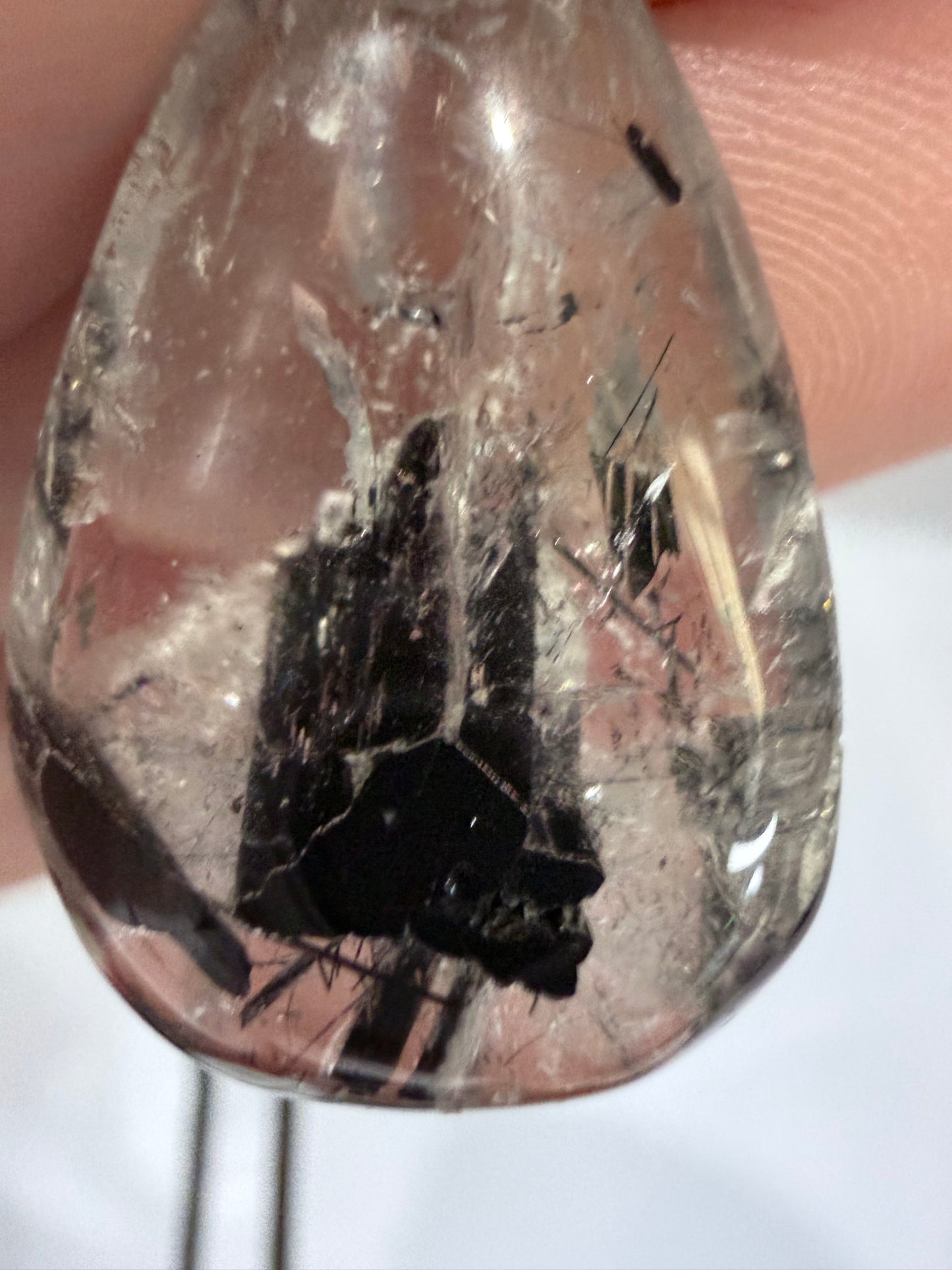 Black Tourmaline in Quartz Pendant with 925 Bail & Black Cord (3cm)