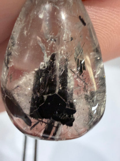 Black Tourmaline in Quartz Pendant with 925 Bail & Black Cord (3cm)