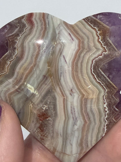 Amethyst & Banded Agate Heart with Acrylic Stand F