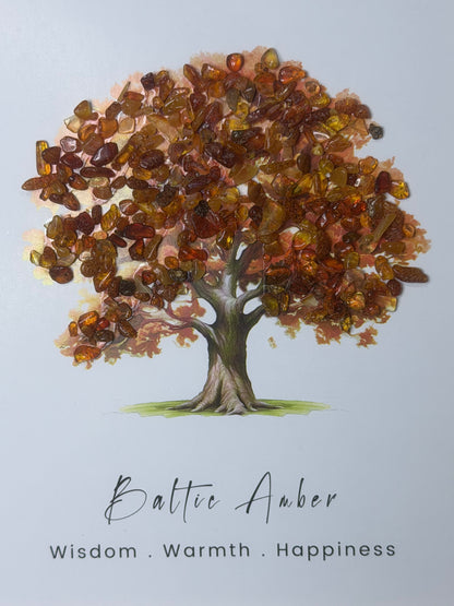 Baltic Amber Gemstone Tree of Life – Framed Crystal Art | 15 x 20cm