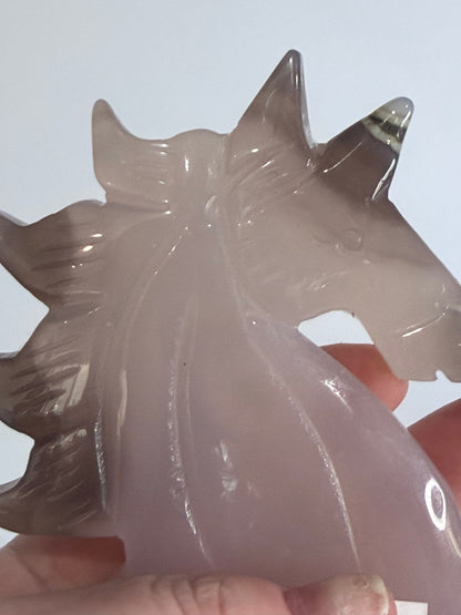 Chalcedony Unicorn Druzy Carving – 10cm | 145g