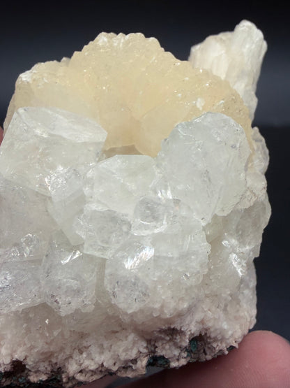 Stilbite on Apophyllite with Chrysocolla on Back