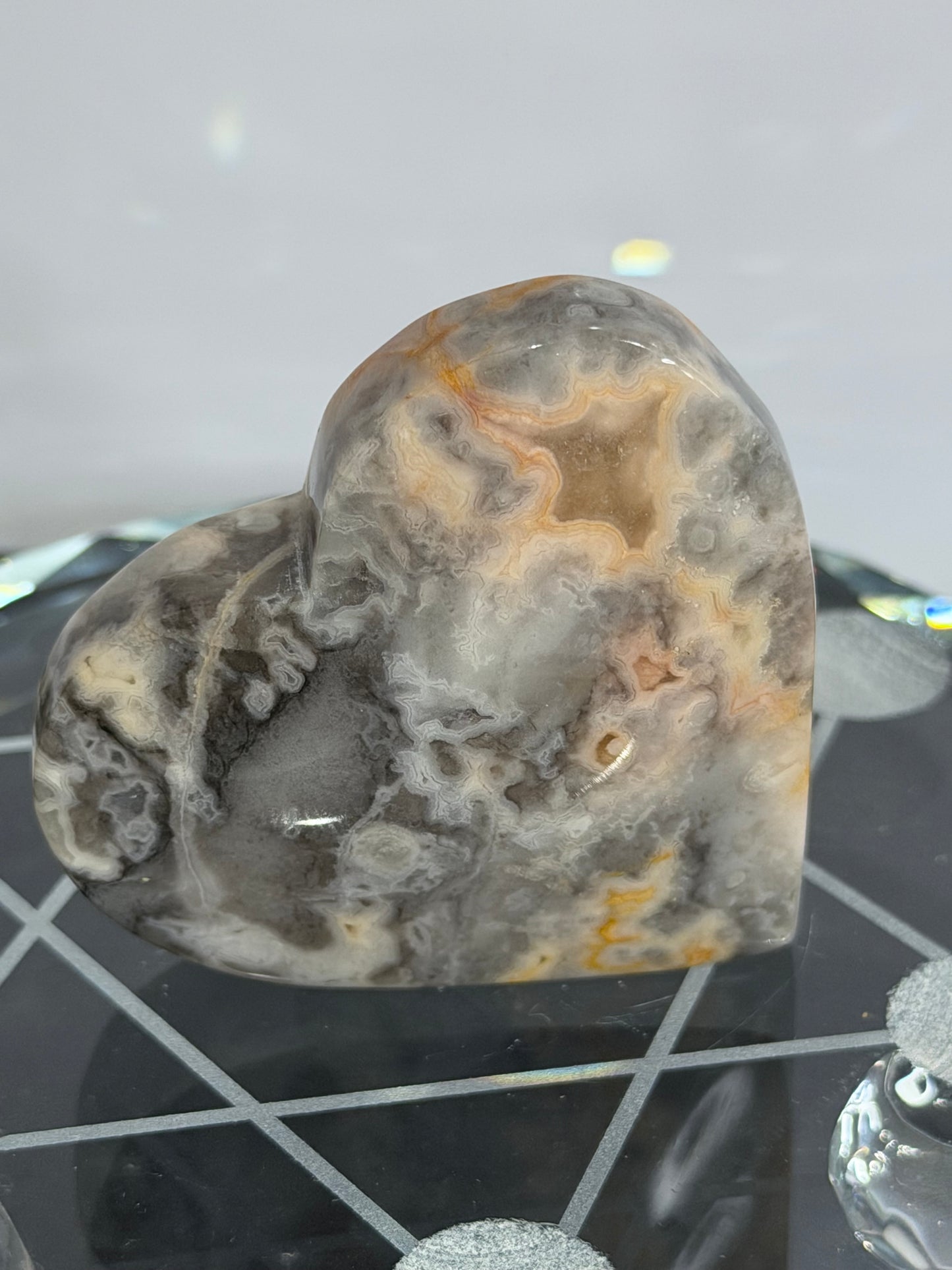 Crazy Lace Agate Free Standing Heart - 5.6cm