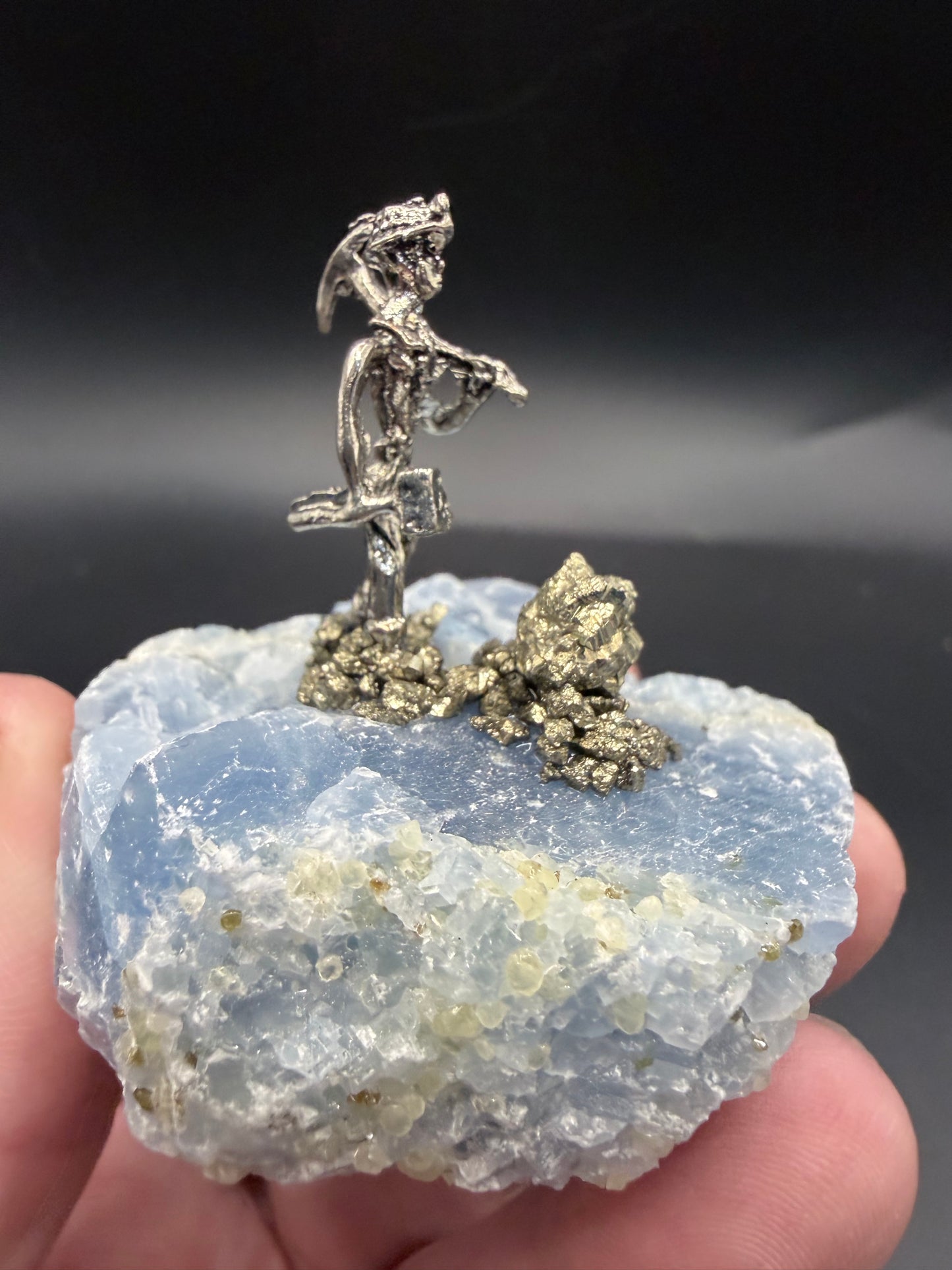 Celestite & Pyrite Miner Specimen – Mini Display