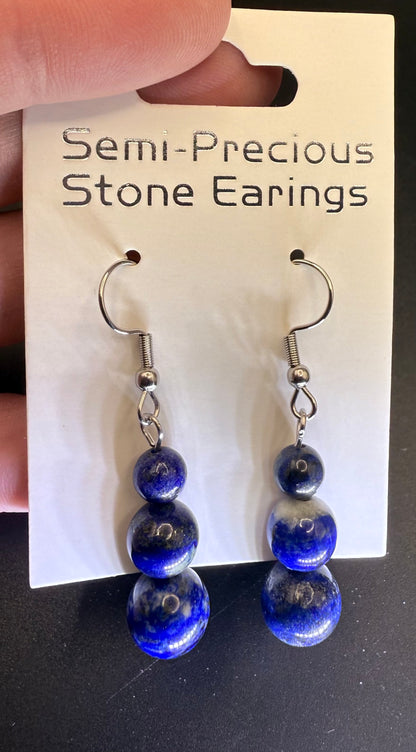Lapis Lazuli Triple Bead Earrings