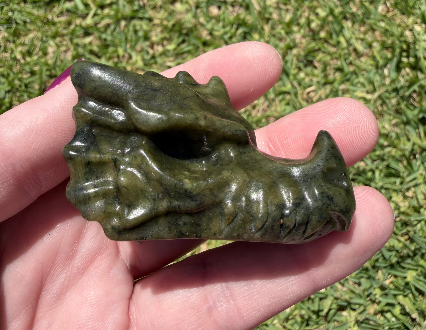 Serpentine Jade Dragon Head Carving