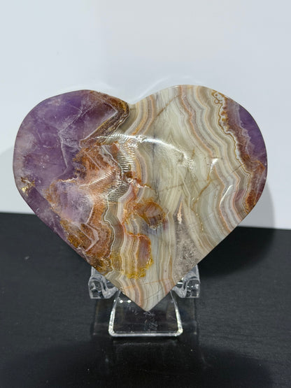 Amethyst & Banded Agate Heart with Acrylic Stand F