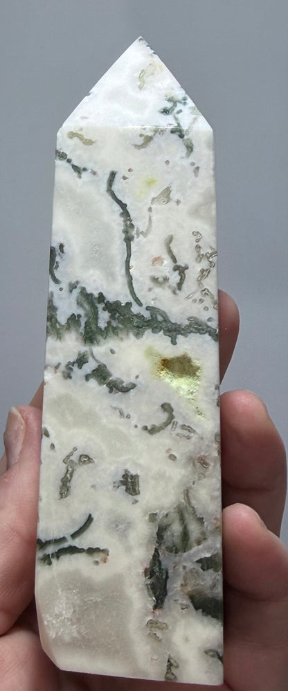 Moss Agate Druzy Tower – 12.5cm