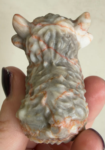 Highland Cow Red Vein Jasper Carving – 5–6 cm