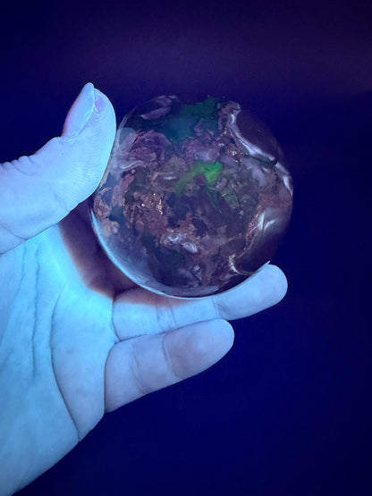 Volcano Agate Sphere – UV Reactive Green Glow