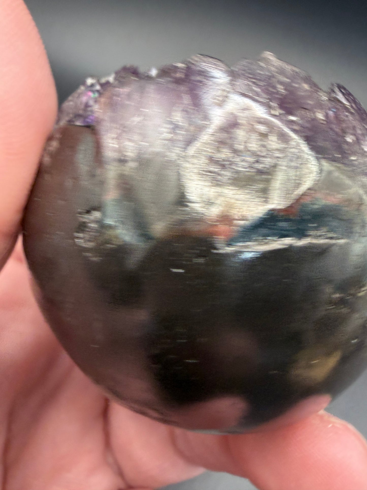 Amethyst Geode Sphere – A Grade (Rare Green Banding) B