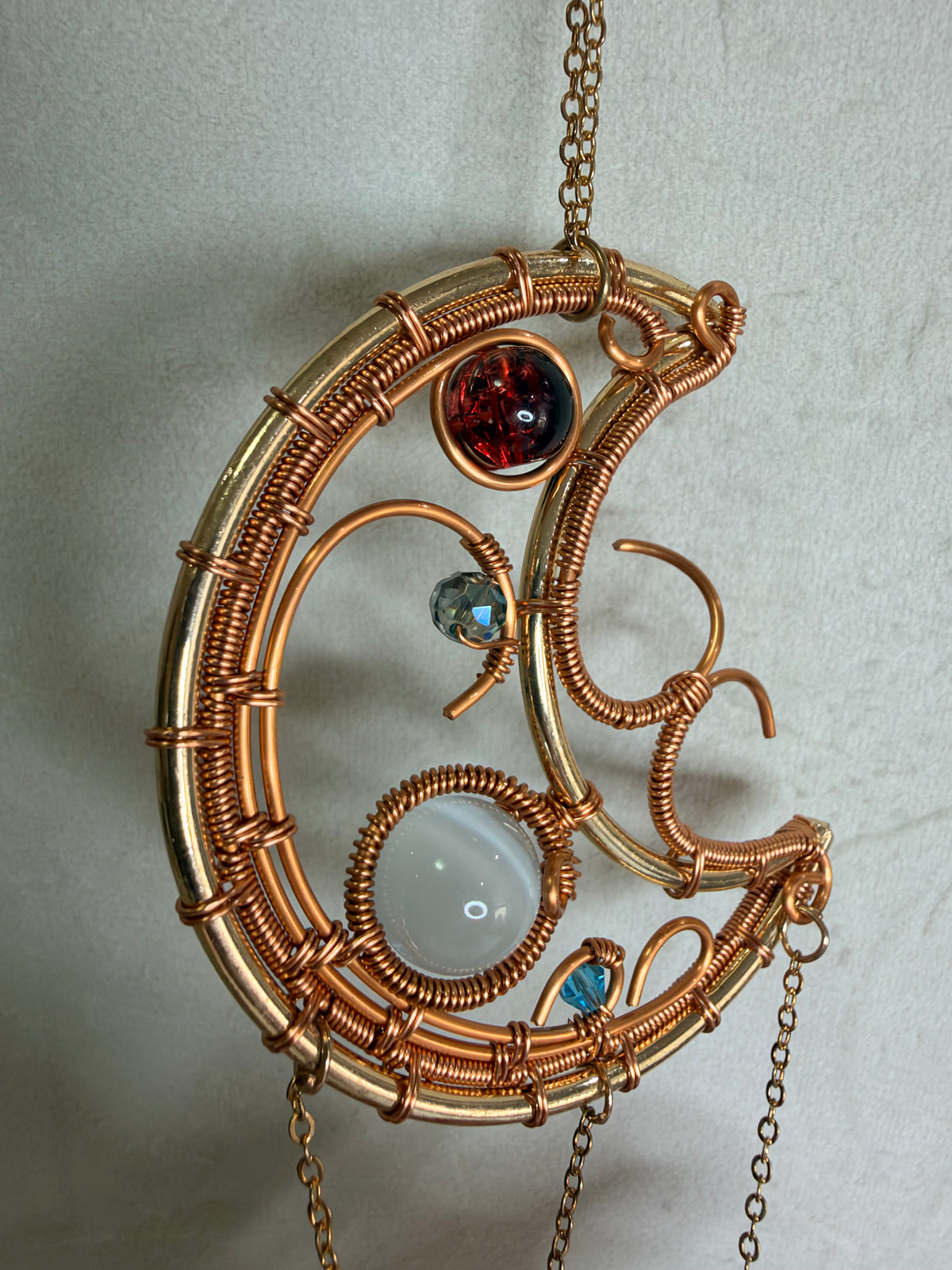 Amethyst, Agate & Cat’s Eye Crescent Moon Wall Hanging – 30cm