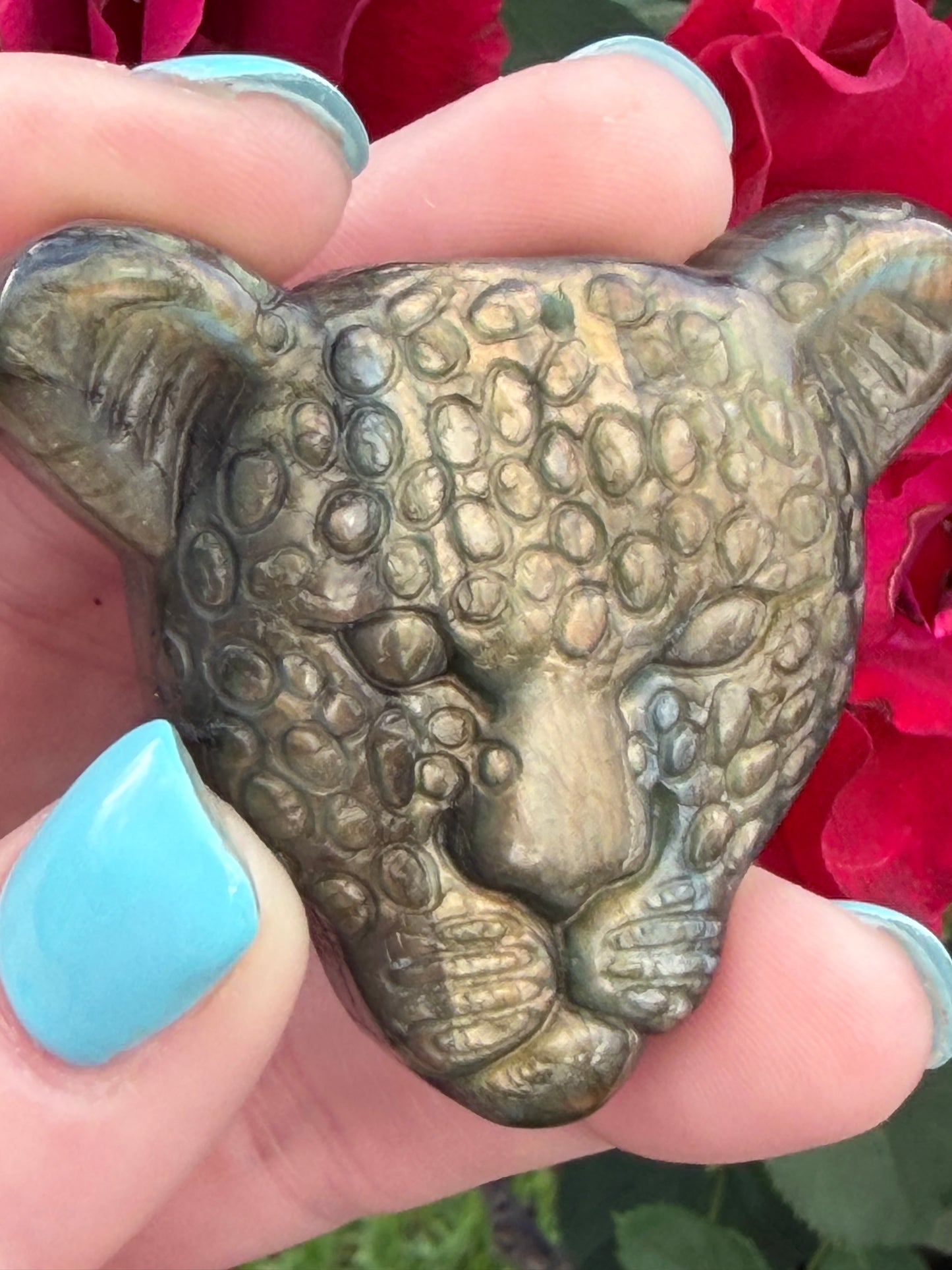Labradorite Leopard Face Carving  B -