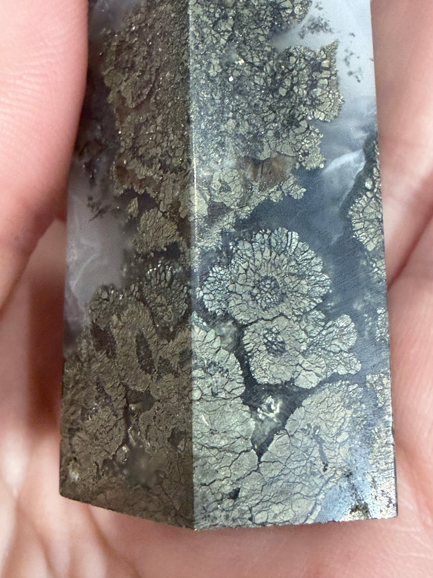 Marcasite in Agate Crystal Tower – 10cm | 123g