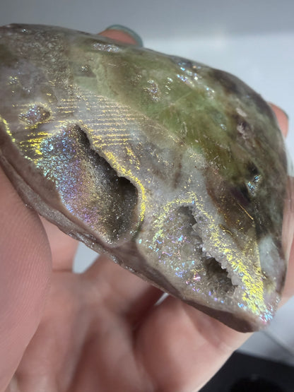 Aura Coated Sphalerite Druzy Heart with Natural Cave - 6cm