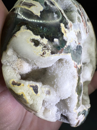 Unique Moss Agate Druzy Heart with Stand