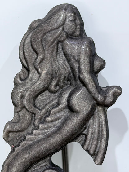 Silver Sheen Obsidian Mermaid Carving 8.7cm