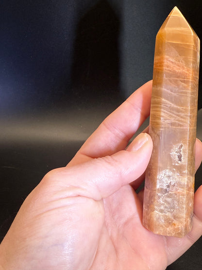 Peach Moonstone Tower with Blue Flash - Crystal wonderland By Lisa
