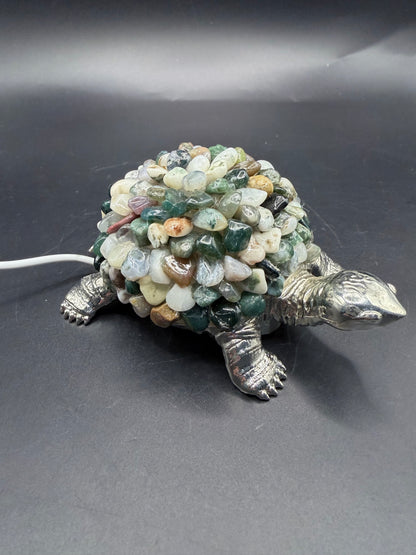 Moss Agate Crystal Turtle Lamp