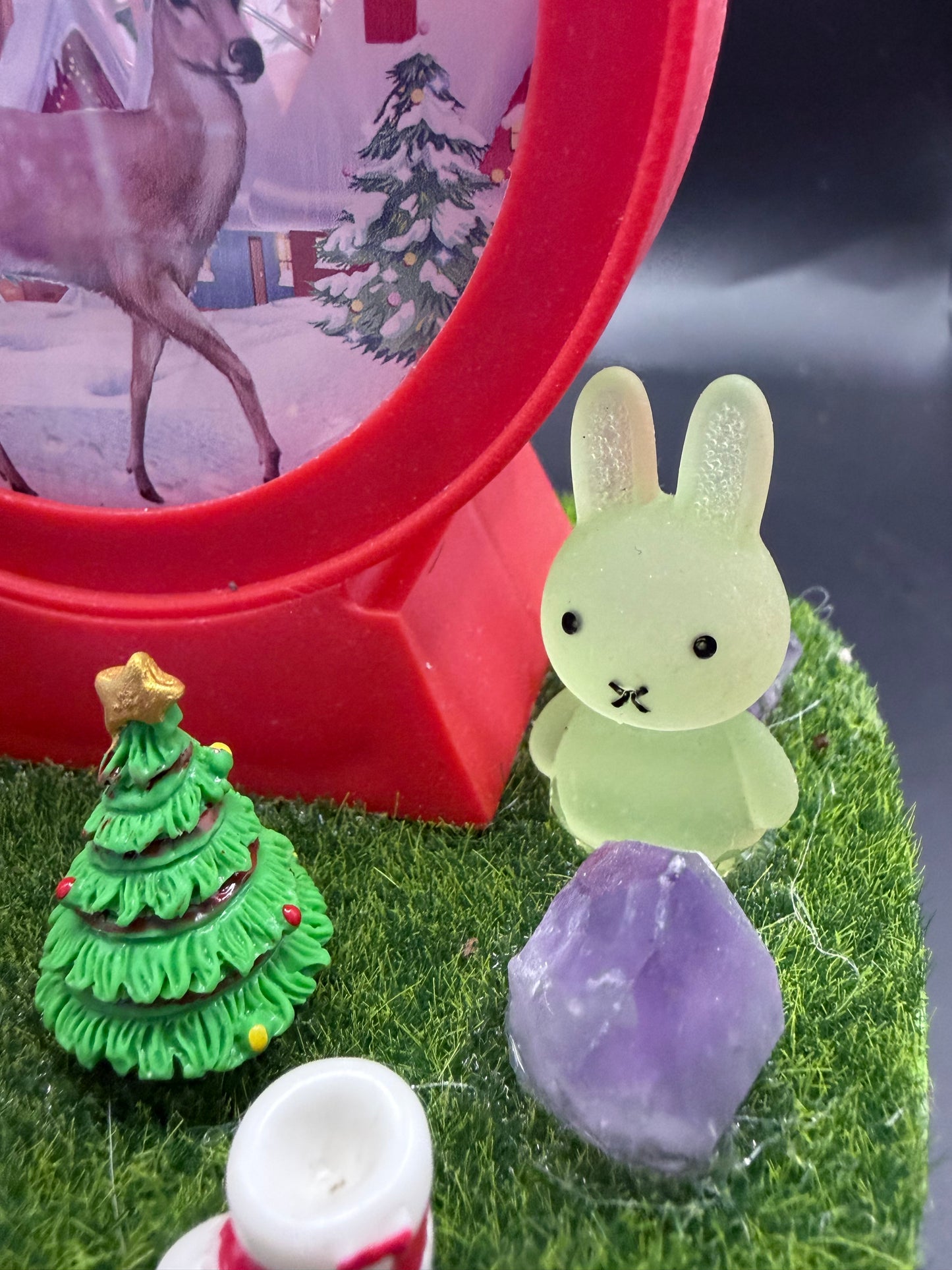 Red Christmas Lantern Scene – Blue LED Light