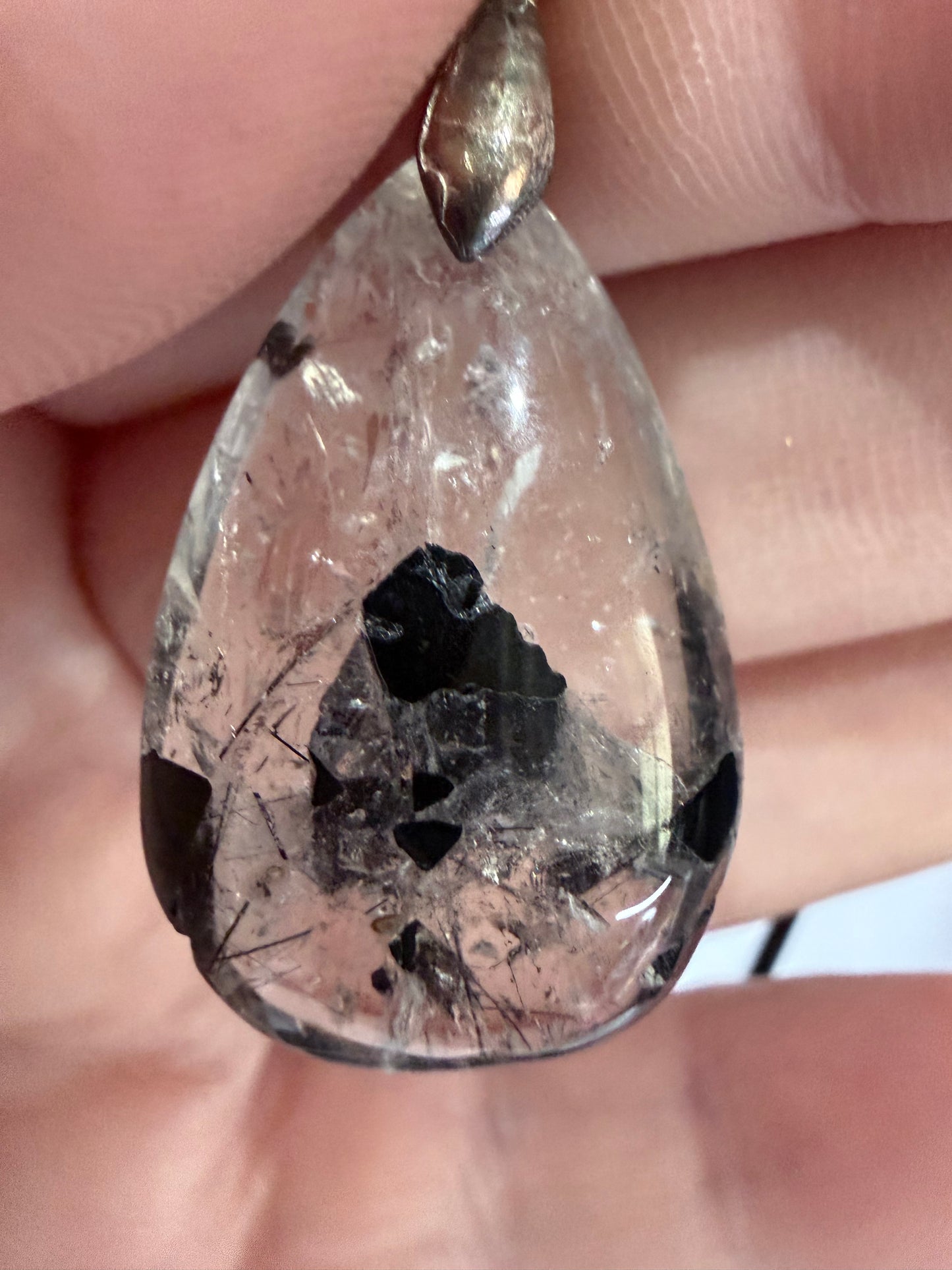 Black Tourmaline in Quartz Pendant with 925 Bail & Black Cord (3cm)