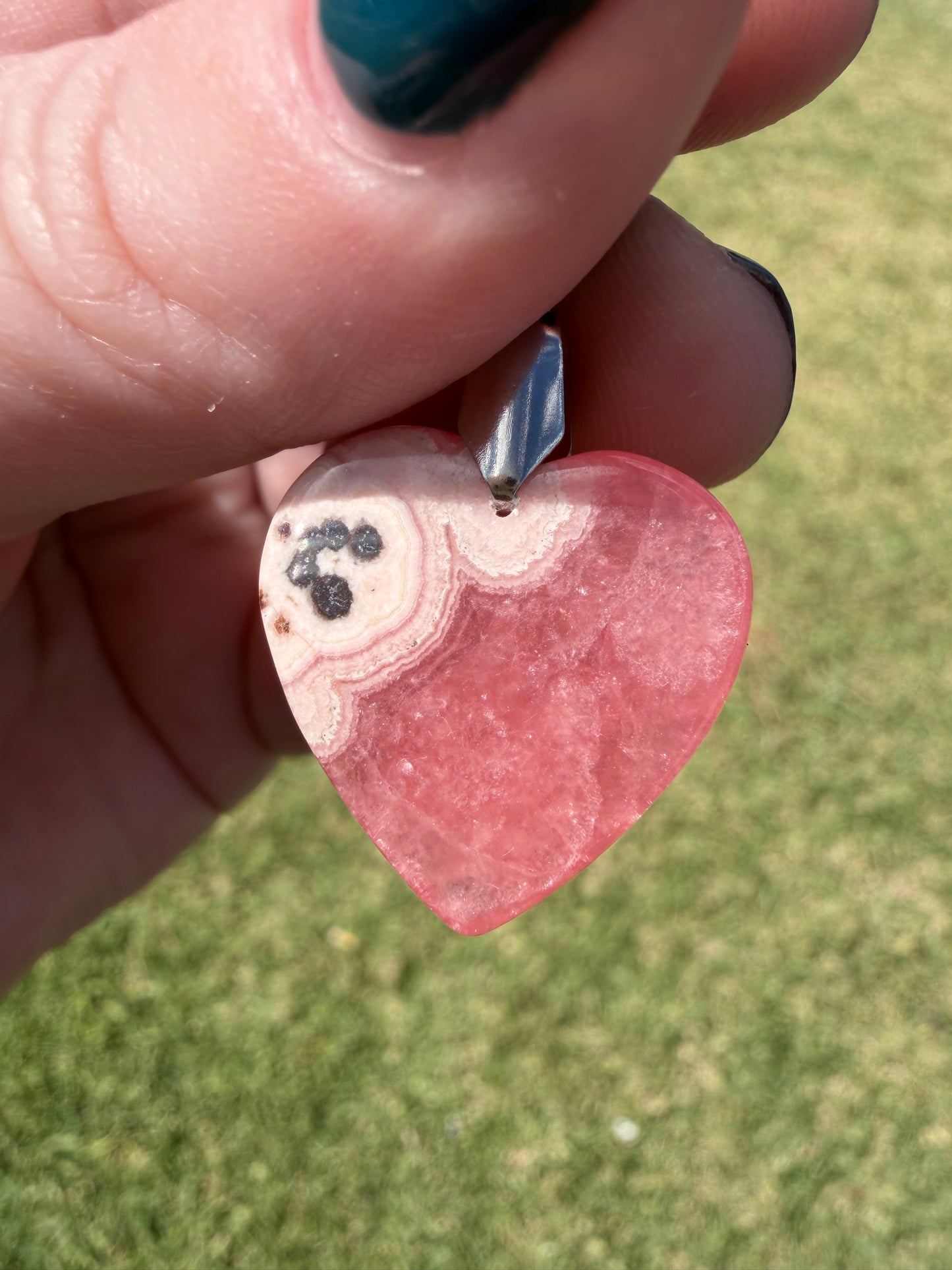 Rhodochrosite Heart Pendant Necklace – 50cm Rope Chain (Gift Box Included)
