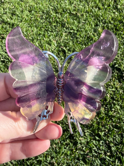 Rainbow Fluorite Butterfly on Metal Stand 9cm