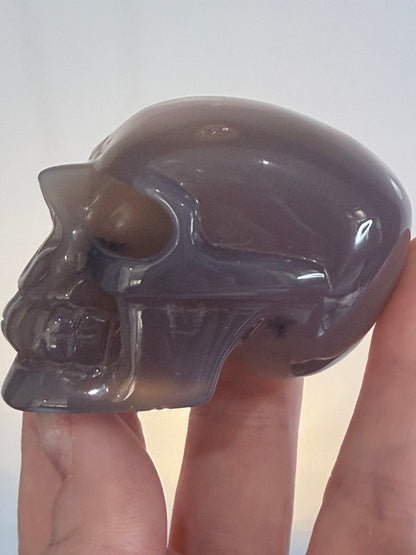 Agate Skull with Sugar Druzy Base – 6.8cm | 165g