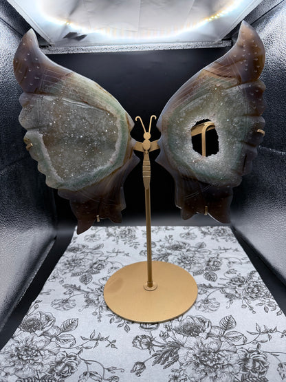Large Agate + Quartz Druzy Butterfly Wings