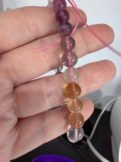 8mm High Quality Rainbow Fluorite Bracelet | Yellow, Blue, Purple, Green & Clear Fluorite