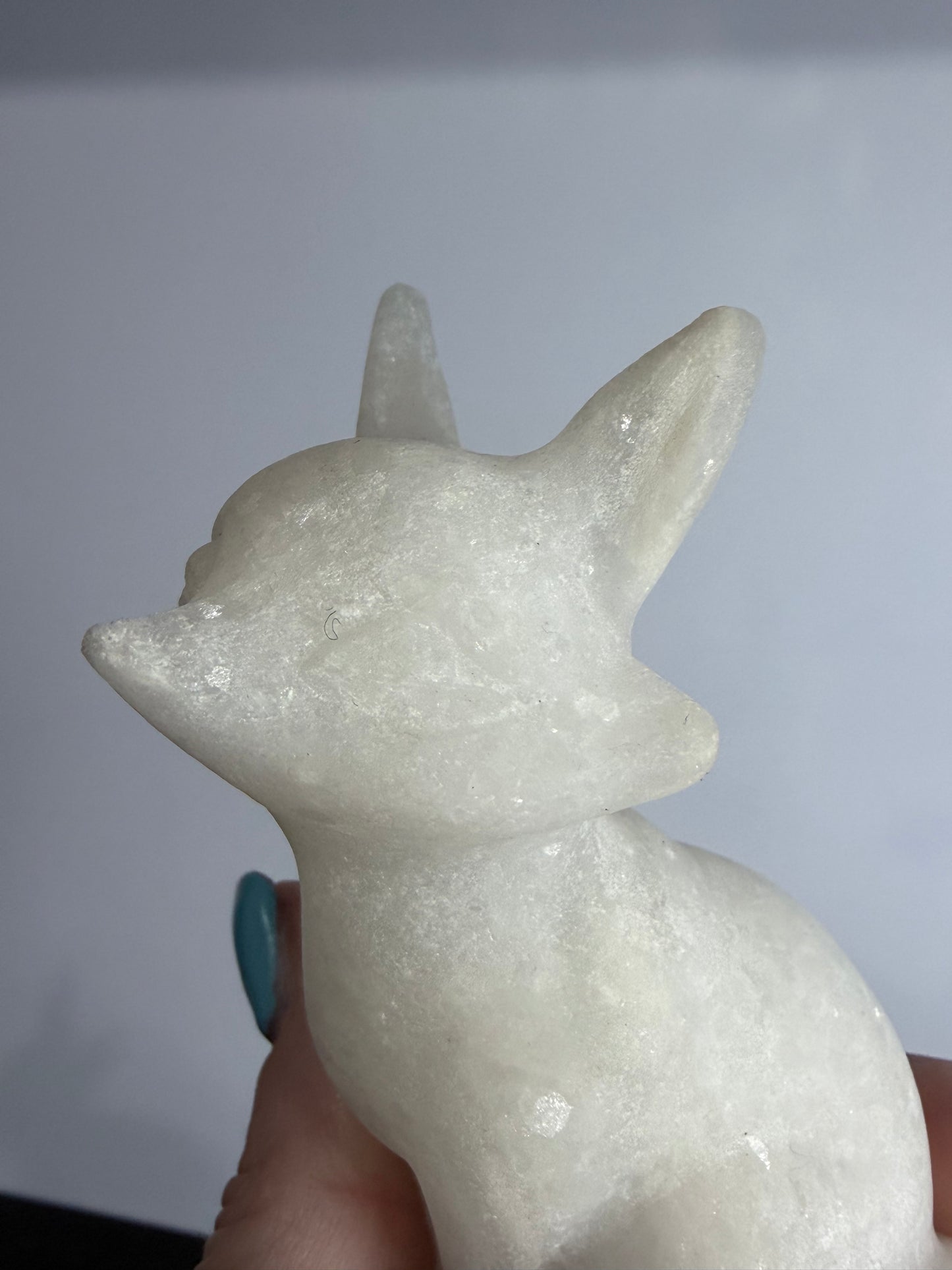 White Calcite Fox Carving – 9 cm