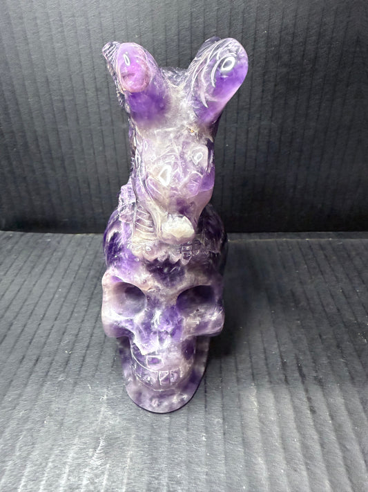 Amethyst Skull with Dragon