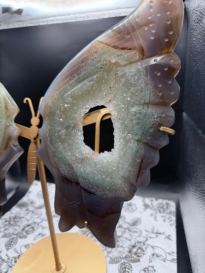 Large Agate + Quartz Druzy Butterfly Wings