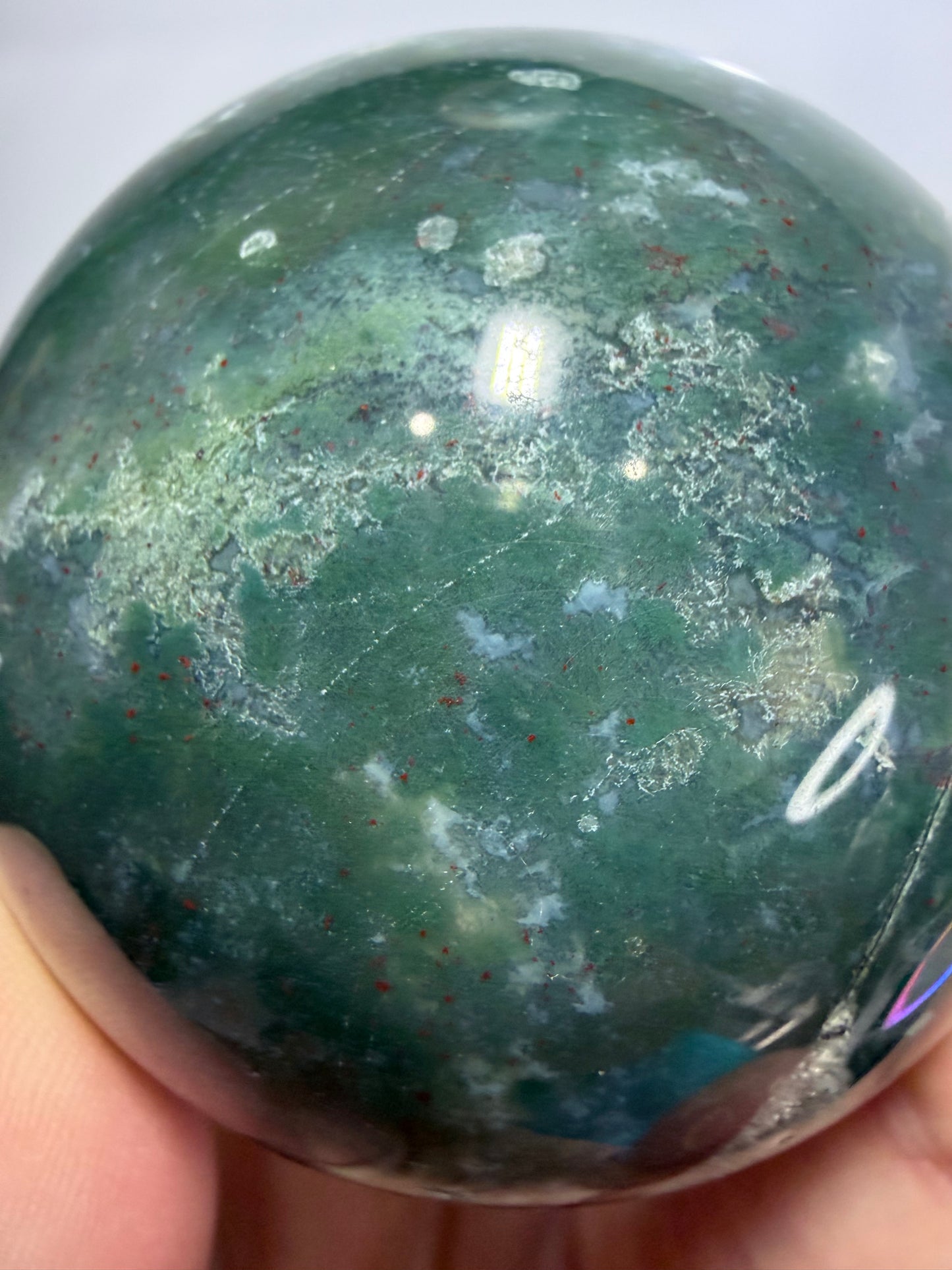Moss Agate Sphere – 440g | 6.8cm
