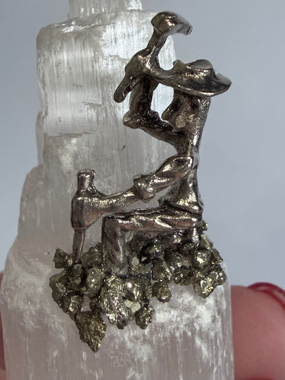 Pyrite Miner on Selenite – 6cm
