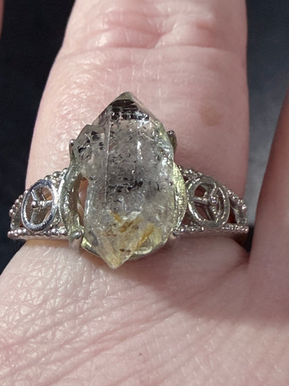 Natural Herkimer Diamond Quartz Ring | Double-Terminated Crystal