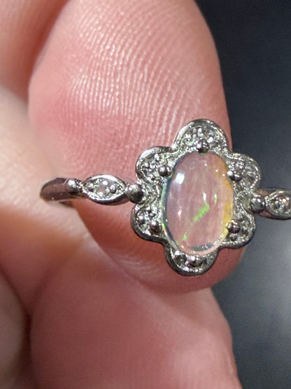 Opal Flower Ring-Adjustable band