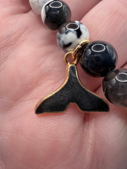 Orca Agate Bracelet – 8mm with Orca Tail Charm