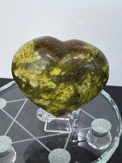 Green Opal Heart with Stand – 156g | 6.8cm
