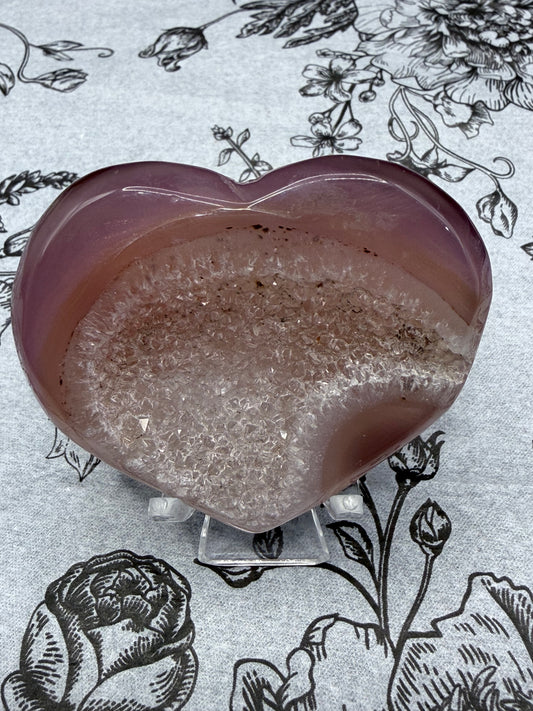 Pink Agate Druzy Heart (58g, 6.5 x 5.2cm),