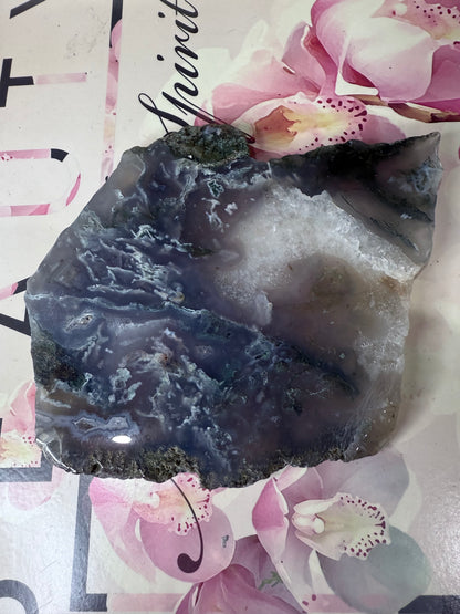 Moss Agate Slab on Stand