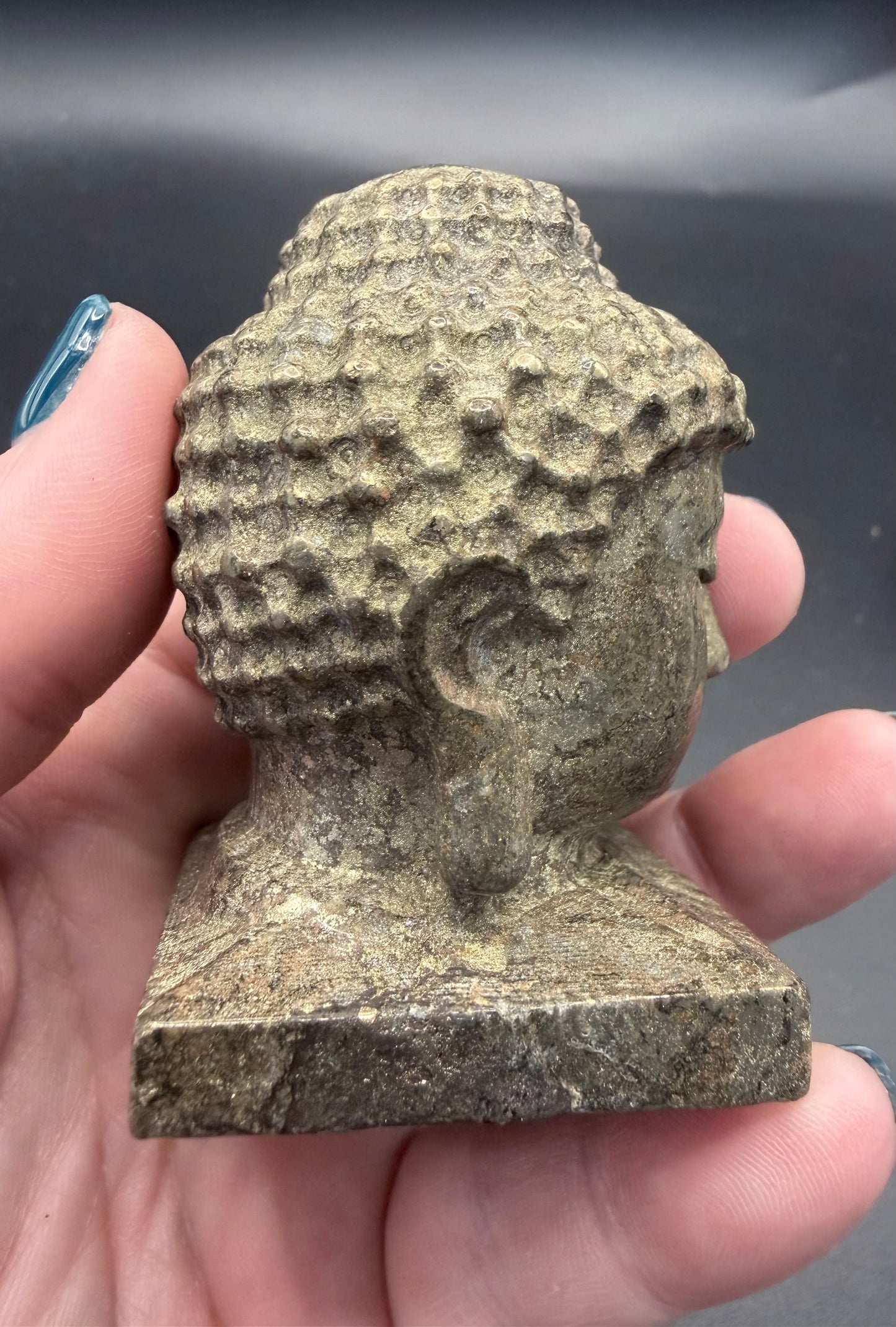Pyrite Buddha Head Carving – 6 × 4 cm