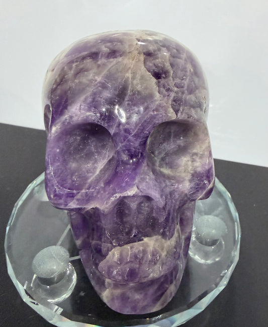 Chevron Amethyst Skull – 950g Statement Piece (One-of-a-Kind)