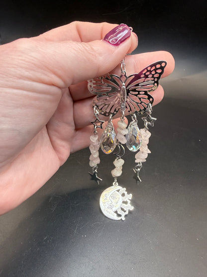 Rose Quartz Butterfly Suncatcher