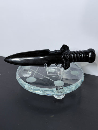 Black Obsidian Dagger Carving 15cm | Eye of Protection Crystal Sword