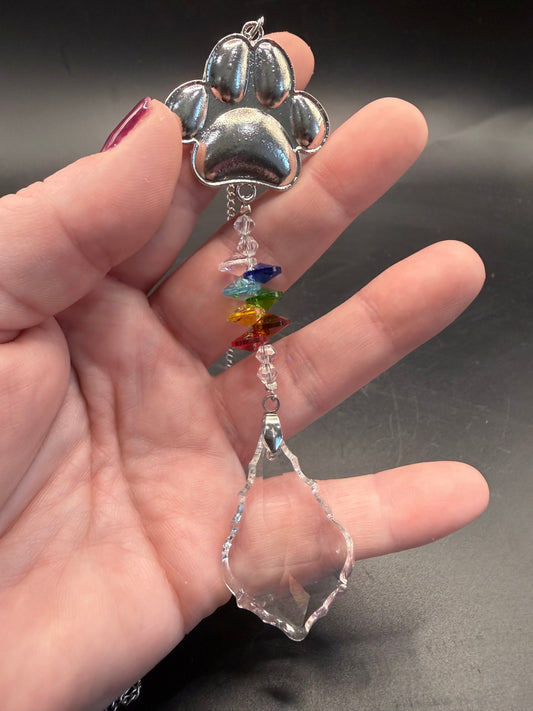 Rainbow Paw Print Crystal Suncatcher
