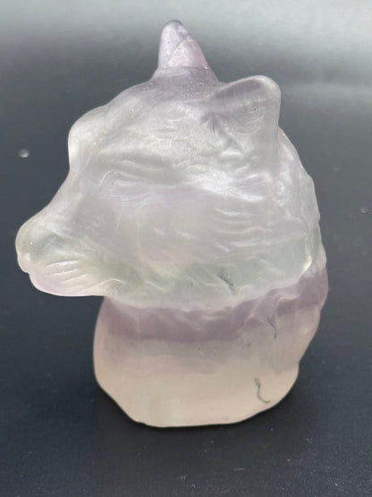 Rainbow Fluorite Wolf Head (UV Reactive) | 7cm