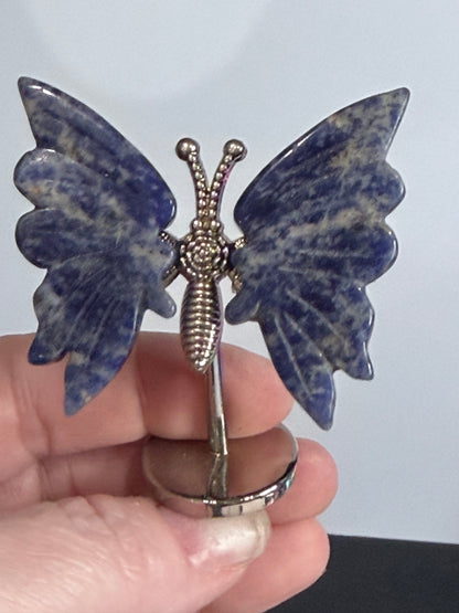 Mini Crystal Butterfly Display Set (3 Pieces) – Fire Quartz, Sodalite & Caribbean Calcite