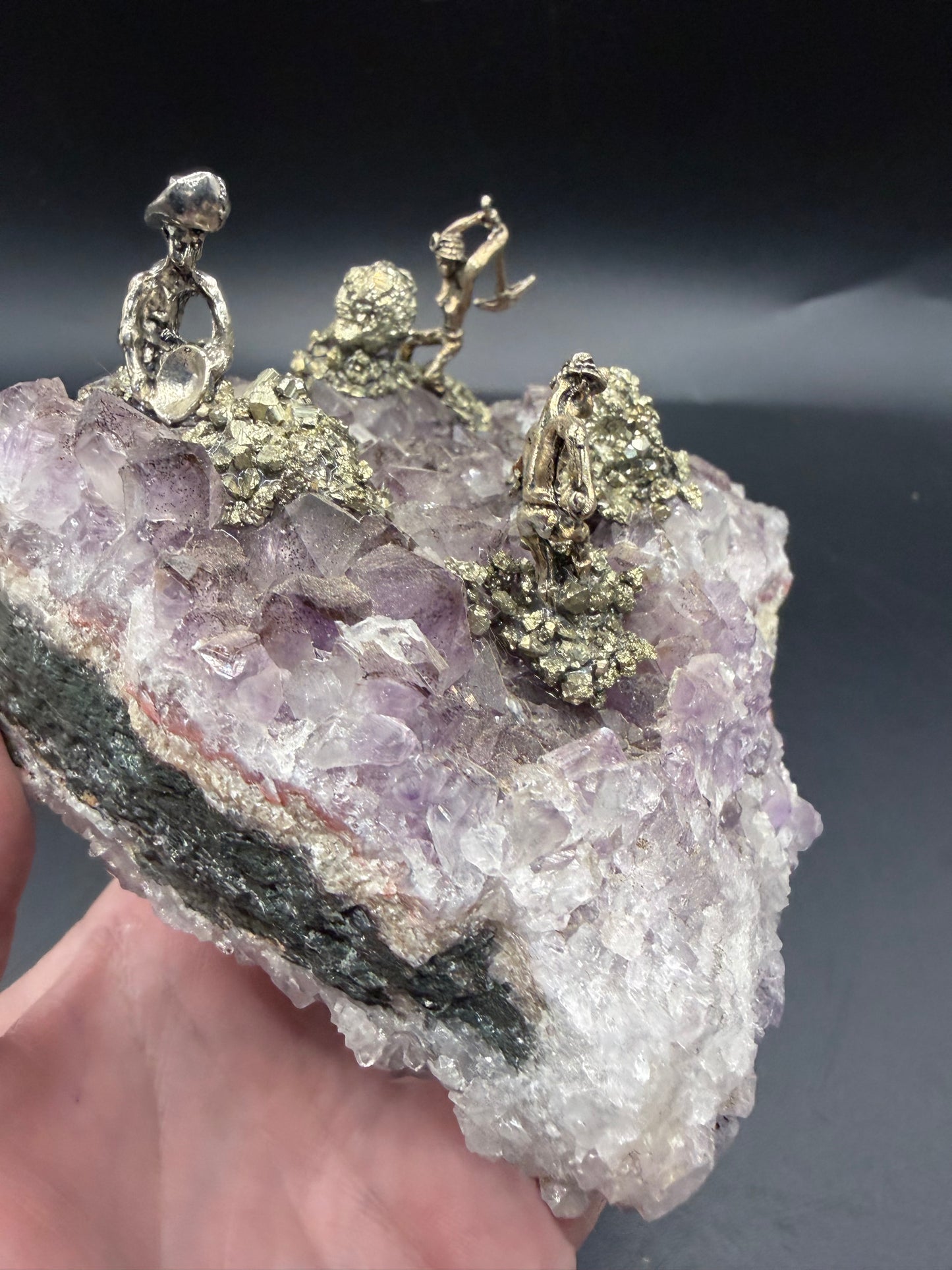 Amethyst Cluster with Pyrite Miner Figures – Collector Specimen
