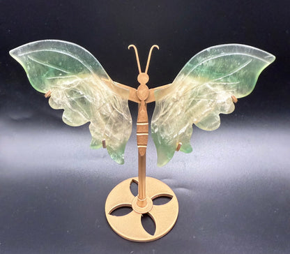 Green & Honey Fluorite Butterfly with Stand